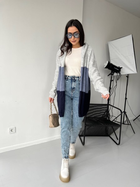 Кардиган жіночий з капюшоном кольору чорний+сірий+джинс 26509 MО