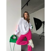 Жіночий костюм кофта молочного кольору, штани кольору малини 26742 Br