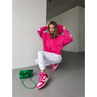 Жіночий костюм кофта малинового кольору, штани молочного кольору 26743 Br