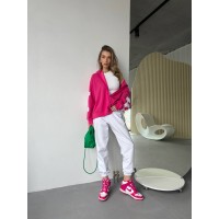Жіночий костюм кофта малинового кольору, штани молочного кольору 26743 Br