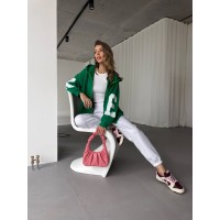 Жіночий костюм кофта кольору трави, штани білого кольору 26744 Br