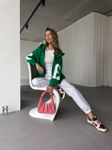 Женский костюм кофта цвета травы, штаны белого цвета  26744