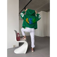 Жіночий костюм кофта кольору трави, штани білого кольору 26744 Br