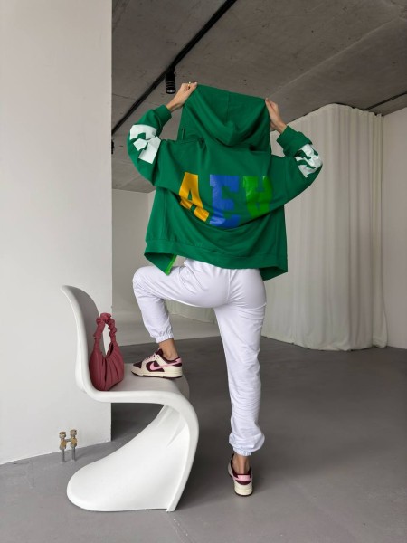 Женский костюм кофта цвета травы, штаны белого цвета  26744