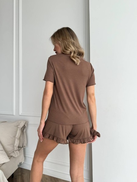 Домашній костюм жіночий кавового кольору 26854 АА