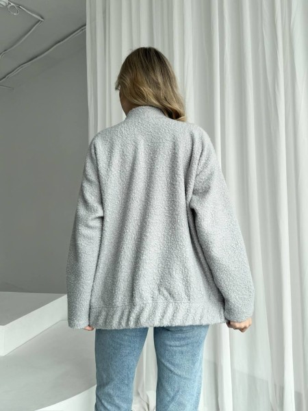 Жіночий бомбер з букле баранчика сірого кольору 26874