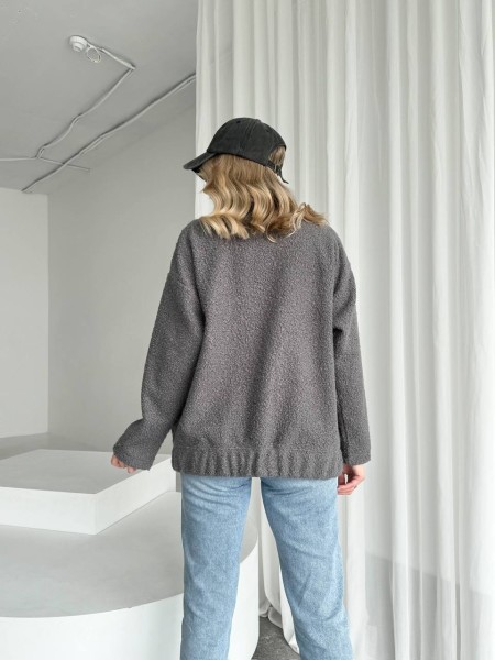 Жіночий бомбер з букле баранчика графітового кольору 26876 АА