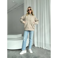 Жіночий бомбер з букле баранчика бежевого кольору 26878 АА