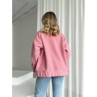 Жіночий бомбер з букле баранчика рожевого кольору 26879 АА