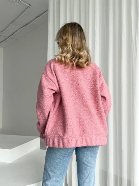 Жіночий бомбер з букле баранчика рожевого кольору 26879 АА