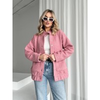 Жіночий бомбер з букле баранчика рожевого кольору 26879 АА