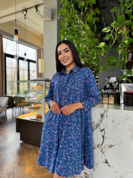 Сукня з поясом синього кольору 26883 МО