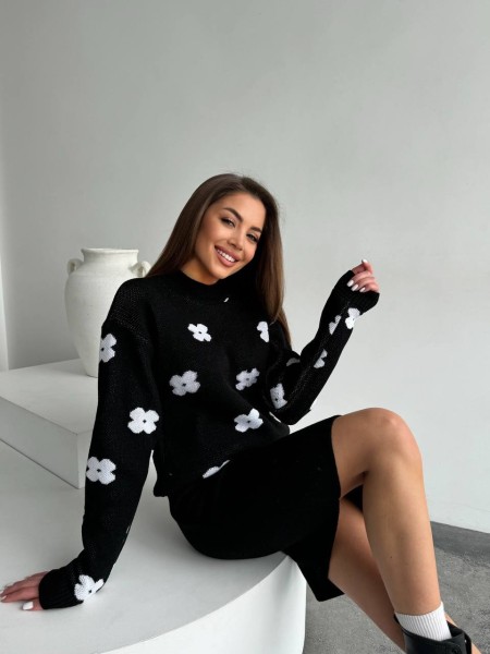 Жіночий в'язаний костюм чорного кольору 26937 АО