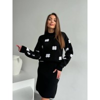 Жіночий в'язаний костюм чорного кольору 26937 АО