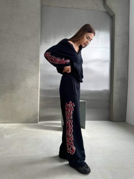 Женский стильный спортивный костюм темно-синего цвета 27094