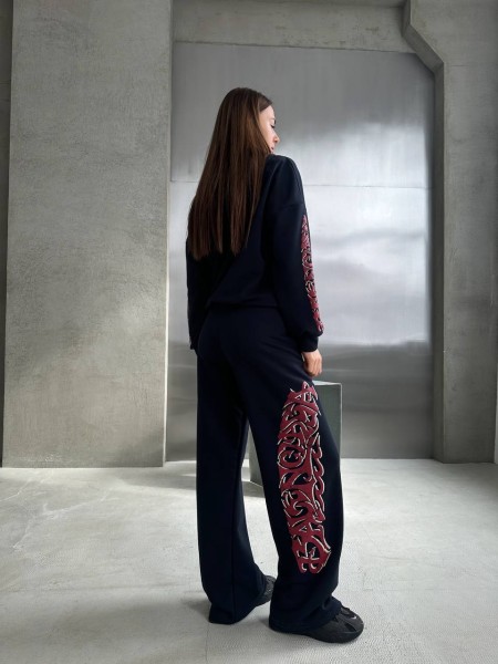 Женский стильный спортивный костюм темно-синего цвета 27094