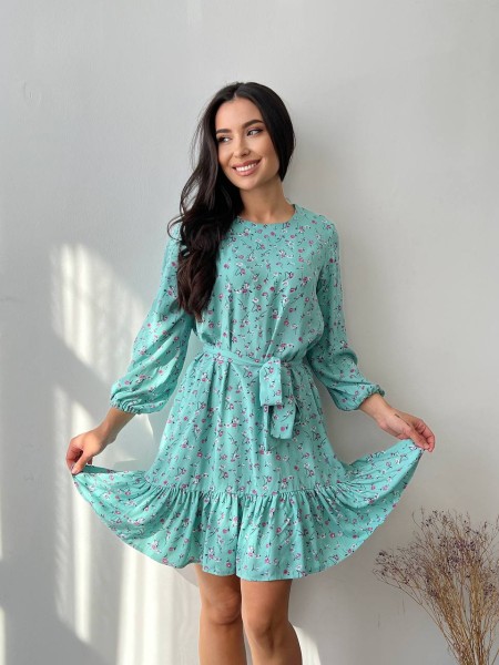 Легка сукня з поясом м'ятного кольору 27165 МО