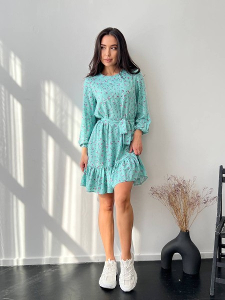 Легка сукня з поясом м'ятного кольору 27165 МО