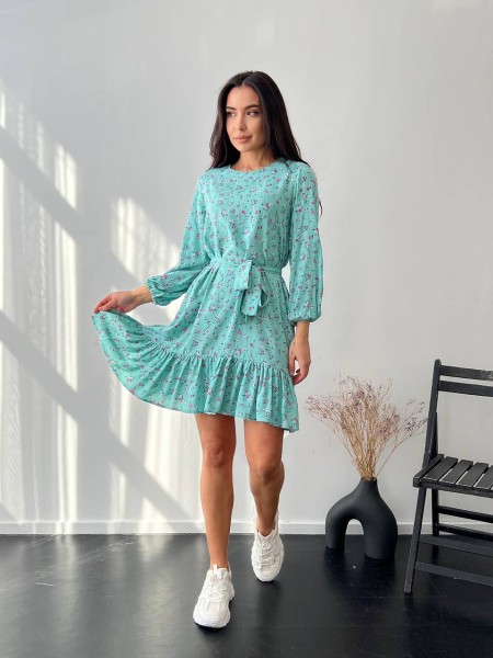 Легка сукня з поясом м'ятного кольору 27165 МО