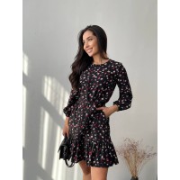 Легкое платье с поясом черного цвета 27166