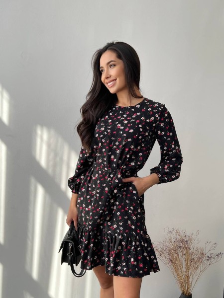 Легка сукня з поясом чорного кольору 27166 МО