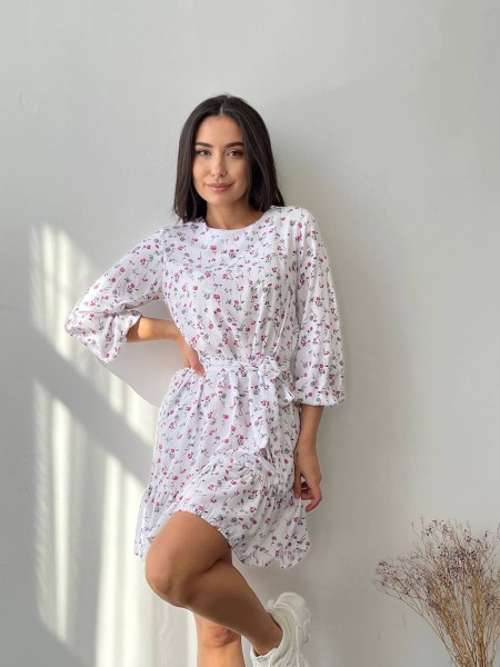 Легка сукня з поясом бiлого кольору 27167 МО