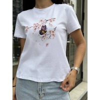 Жіноча футболка з принтом квiтiв, бiлого кольору 27208 МО