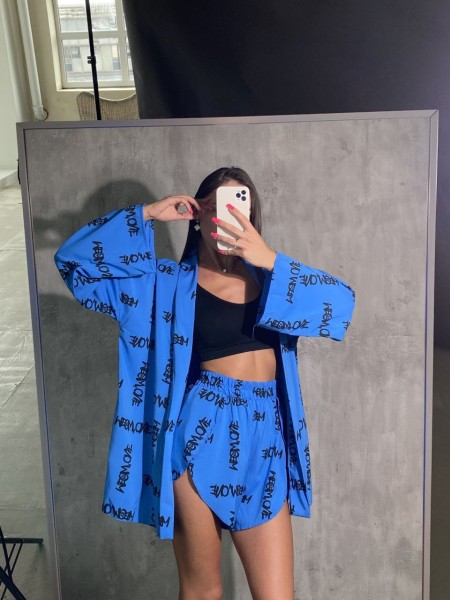 Женский костюм (кимоно+шорты) голубого цвета 27223