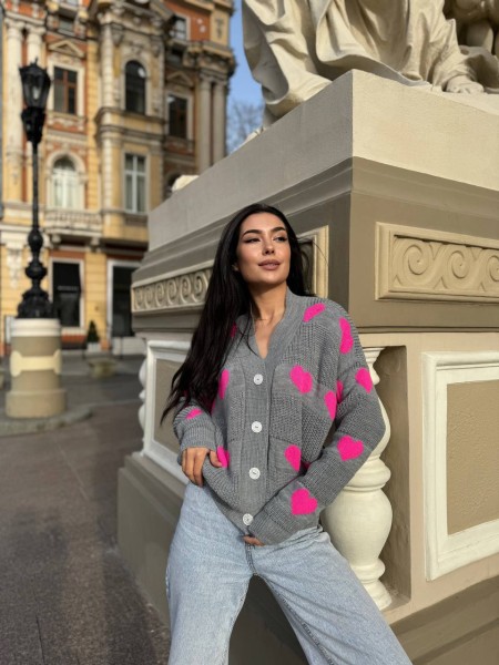 Жіночий ніжний кардиган сірого кольору 27264 АО