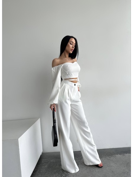 Костюм топ + брюки белого цвета 27299