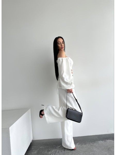 Костюм топ + брюки белого цвета 27299