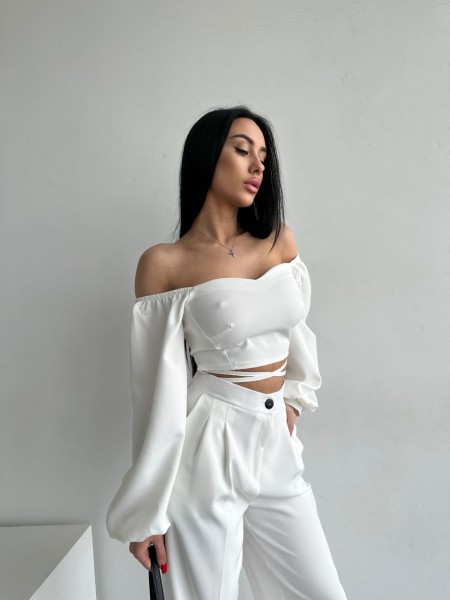 Костюм топ + брюки белого цвета 27299