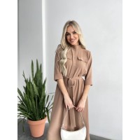 Легка сукня міді з поясом кольору мокко 27307 АА