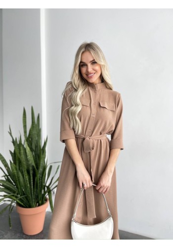 Легка сукня міді з поясом кольору мокко 27307 АА