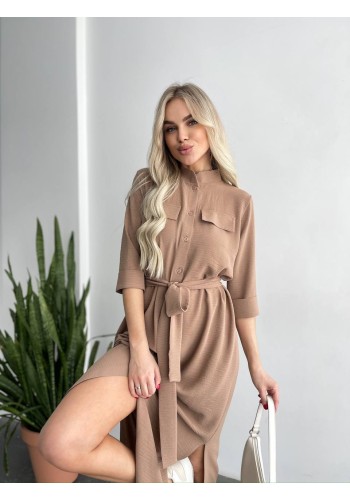 Легка сукня міді з поясом кольору мокко 27307 АА