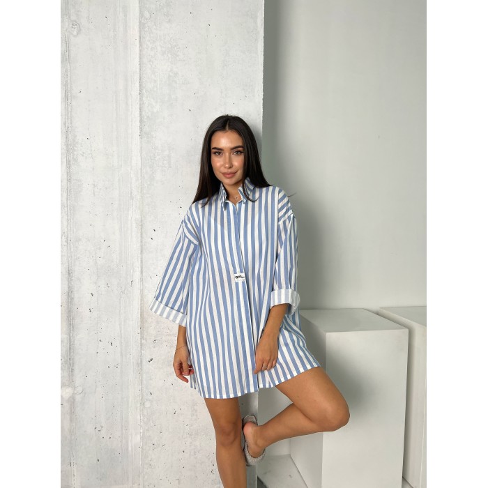 Жіноча сорочка oversize в блакитну смужку 27440 АМ