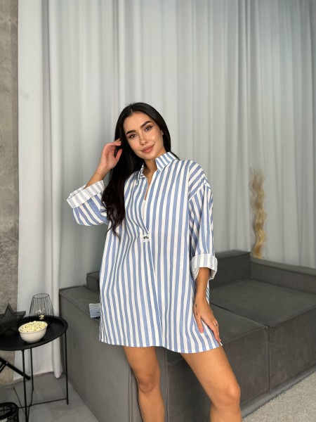 Жіноча сорочка oversize в блакитну смужку 27440 АМ