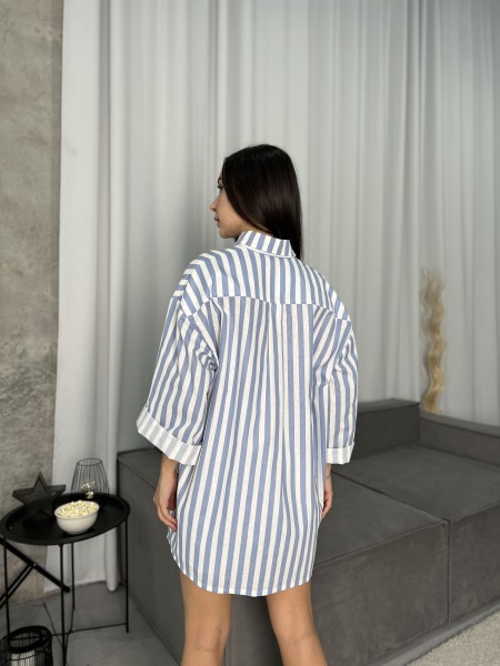 Жіноча сорочка oversize в блакитну смужку 27440 АМ