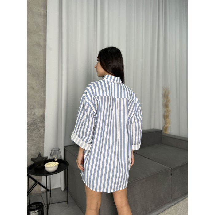 Жіноча сорочка oversize в блакитну смужку 27440 АМ