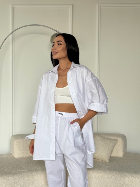 Жіноча сорочка oversize бiлого кольору 27441 АМ