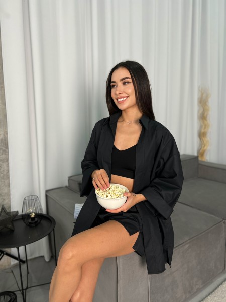 Жіноча сорочка oversize чорного кольору 27442 АМ