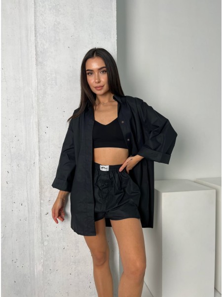 Жіноча сорочка oversize чорного кольору 27442 АМ