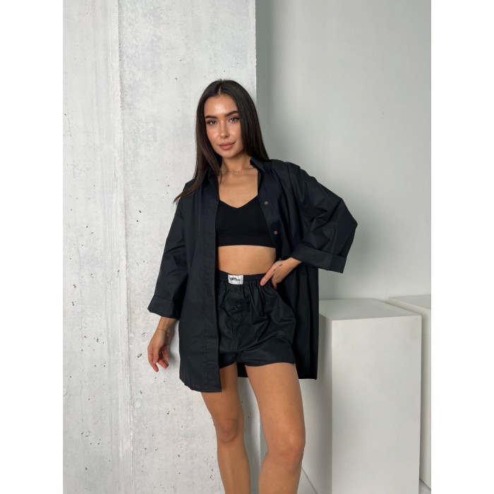 Жіноча сорочка oversize чорного кольору 27442 АМ Жіноча сорочка oversize чорного кольору 27442 АМ