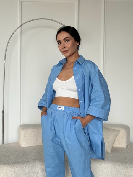 Жіноча сорочка oversize блакитного кольору 27443 АМ