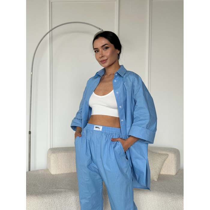 Жіноча сорочка oversize блакитного кольору 27443 АМ Жіноча сорочка oversize блакитного кольору 27443 АМ