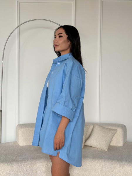 Жіноча сорочка oversize блакитного кольору 27443 АМ