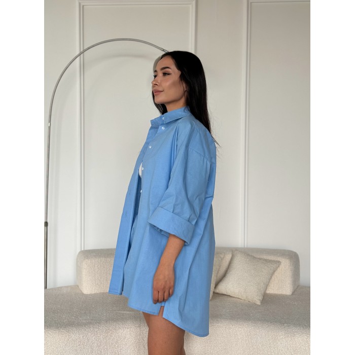 Жіноча сорочка oversize блакитного кольору 27443 АМ