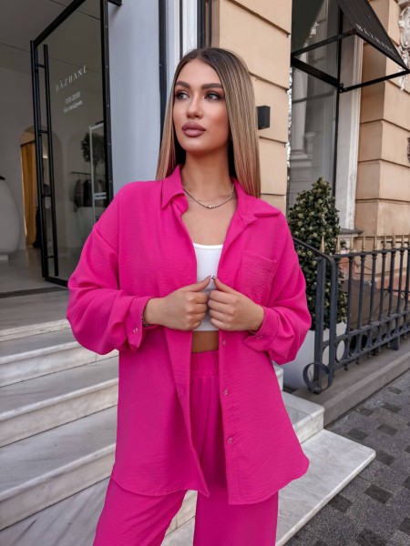 Елегантний брючний костюм малинового кольору 27558 LAM