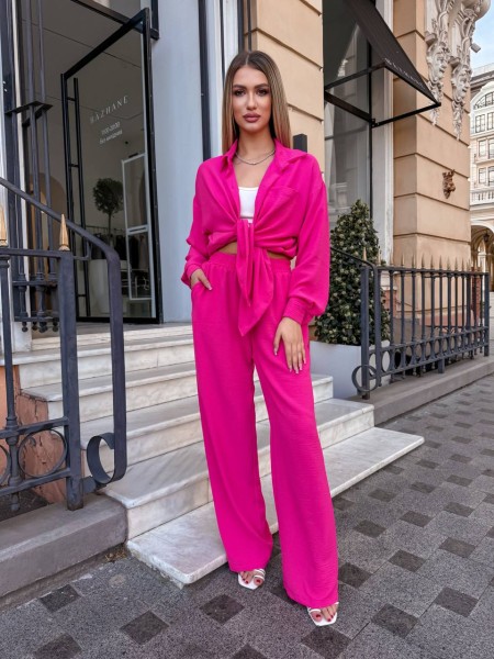 Елегантний брючний костюм малинового кольору 27558 LAM