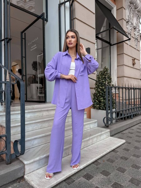 Елегантний брючний костюм лавандового кольору 27564 LAM